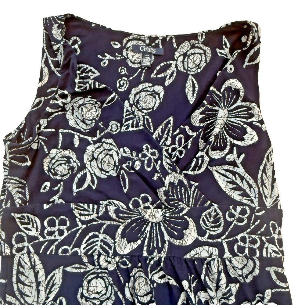 Chaps Maxi Dress Womens Large Navy Blue Floral Faux Wrap V-Neck Sleeveless - Picture 5 of 11